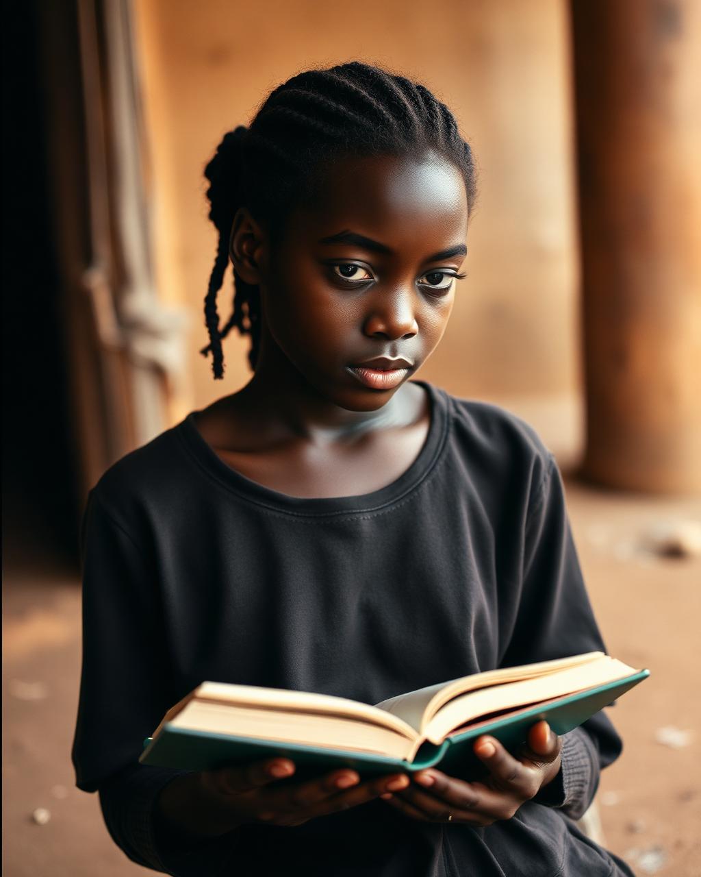 A young woman reading by warm afternoon light.